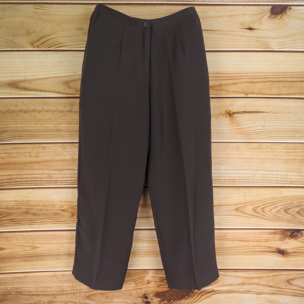 Norton McNaughton Dress Pants Womens Size 12P Dark Brown Stretch Waist High Rise
